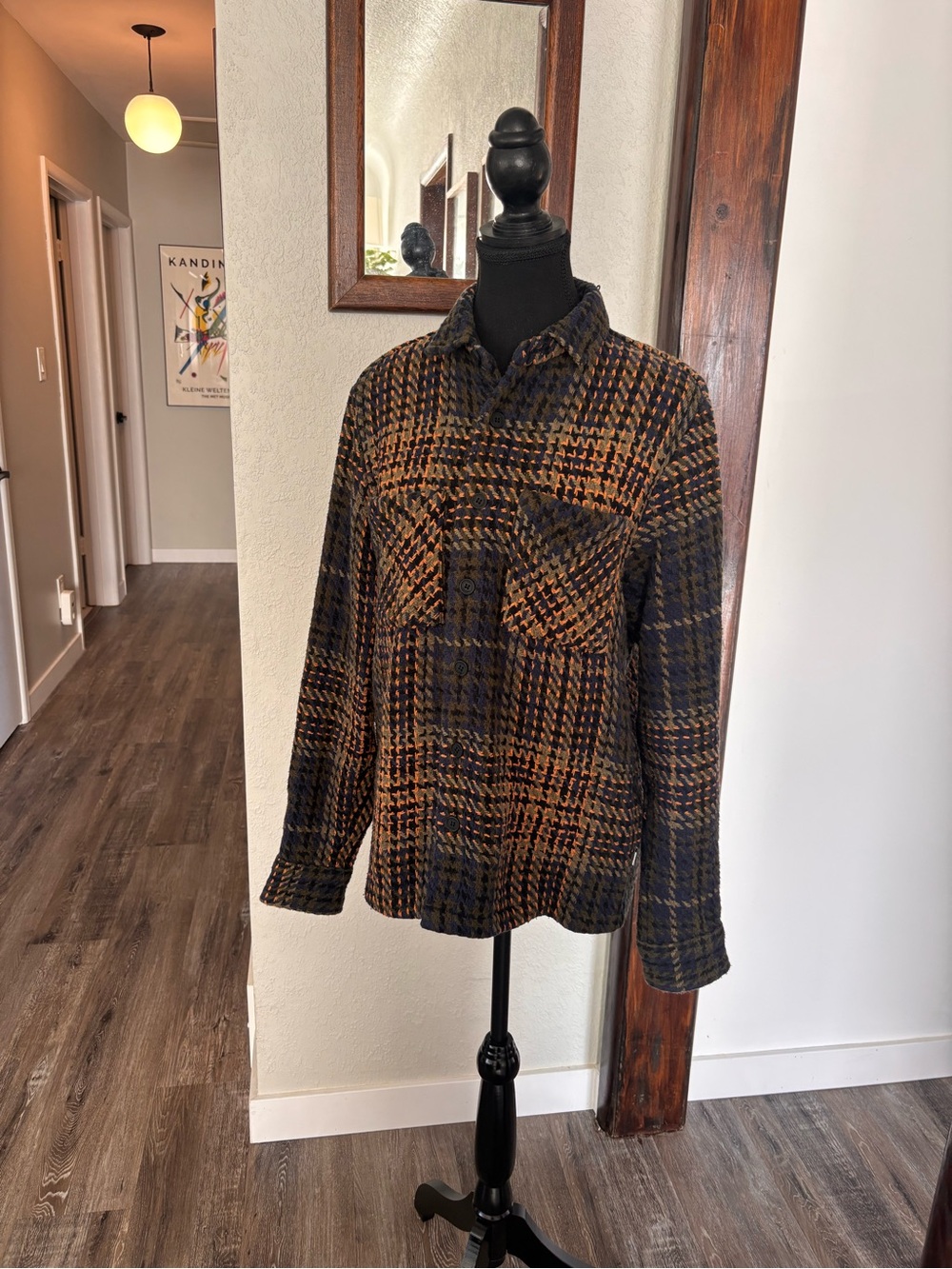 Wax London Plaid Button-Up Shacket in Navy & orange